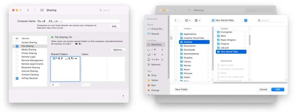 اضافه کردن پوشه و فایل در شبکه اشتراک گذاری در MacOS