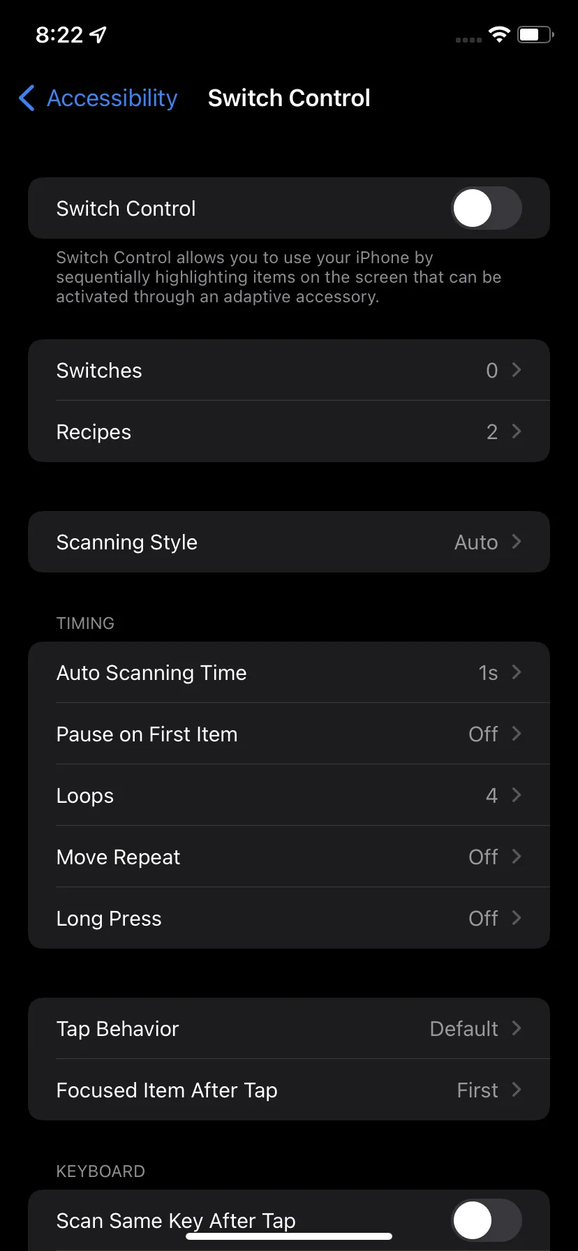 تنظیمات Switch Control