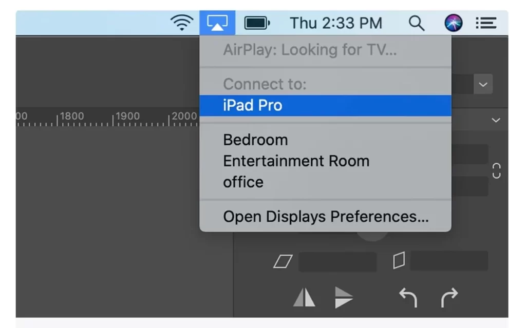 اگر از macOS Catalina استفاده میکنید، از طریق منو AirPlay میتوانید آیپد را به مک وصل کنید.